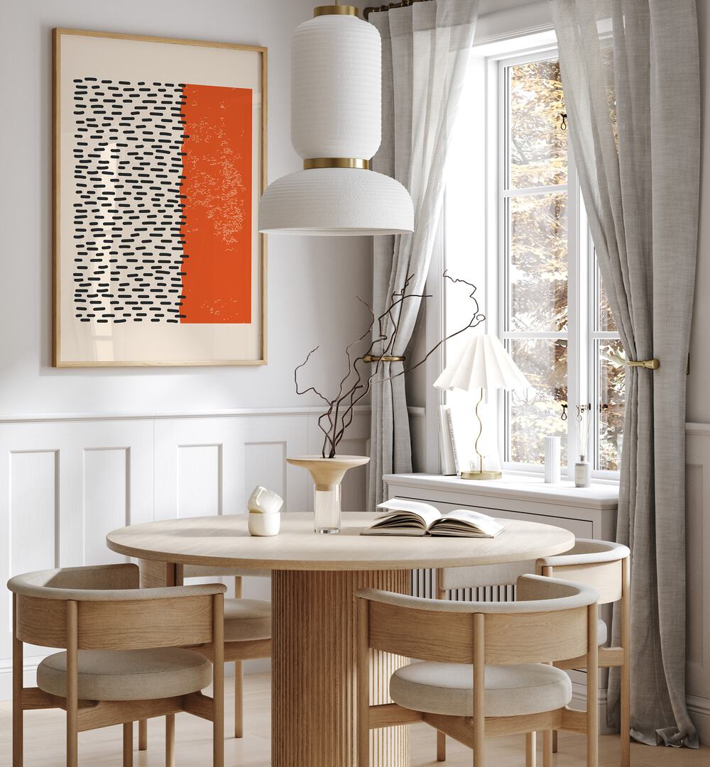 Stylish dining space featuring GEOMETRIC EXPRESSION I, BOHO ART PRINTS by Jay Stanley for modern bohemian decor.