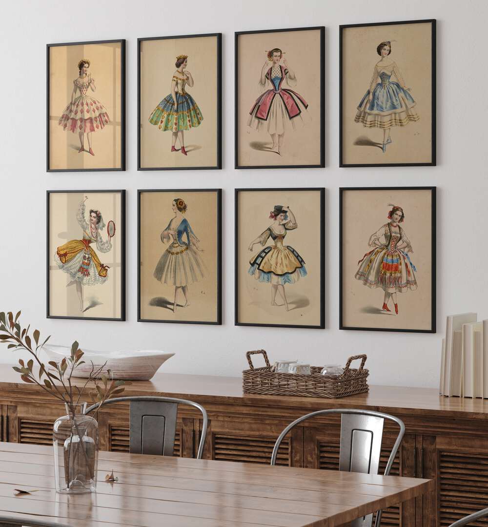Elegant French Ballet Set Gallery Wall featuring graceful dancers, perfect for sophisticated gallery walls in your home.