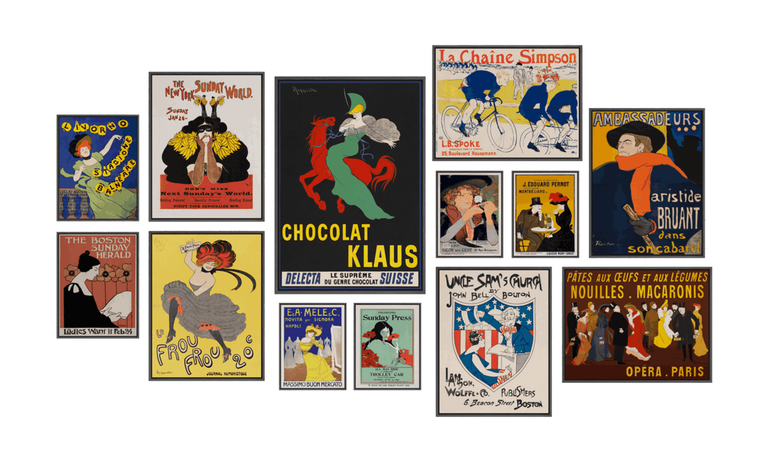 Transform your space with the VINTAGE ERA GALLERY WALL, GALLERY WALLS & SETS, featuring vibrant Art Nouveau prints.