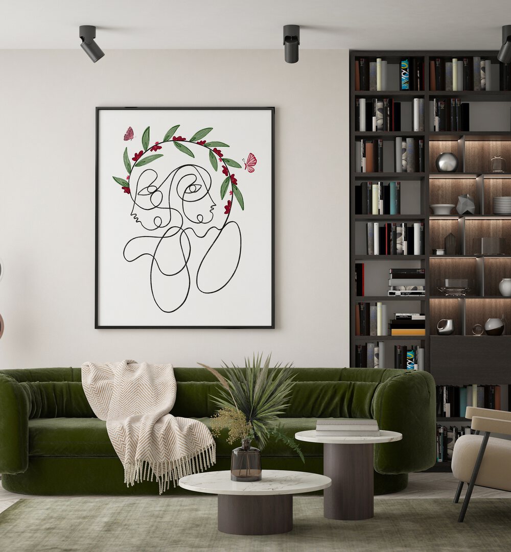Stylish BLOSSOMING CONNECTION, LINE ART PAINTINGS enhancing contemporary home décor and creating elegant conversation starters.
