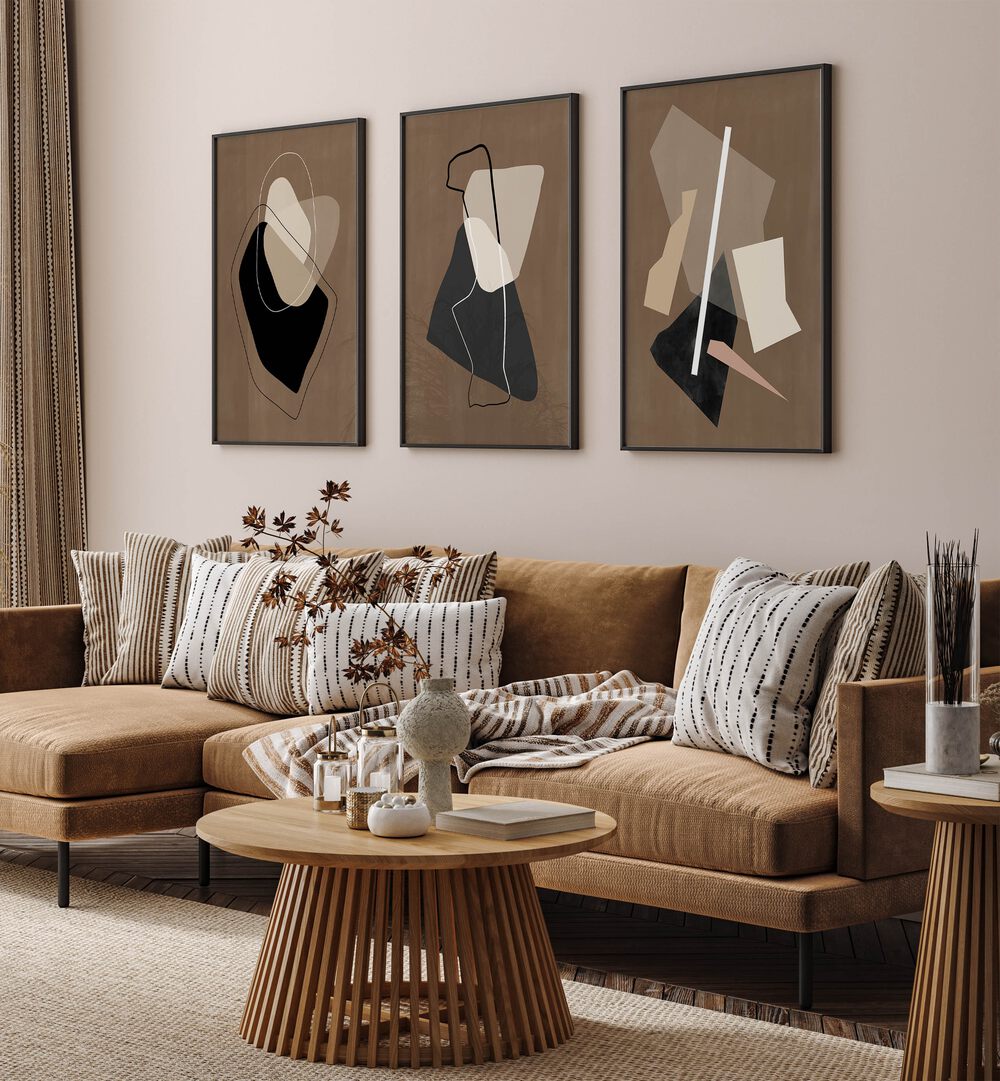 Elevate your decor with the NOCTURNE SHAPES SET, SET OF 3 PAINTINGS, perfect for a sophisticated living space.