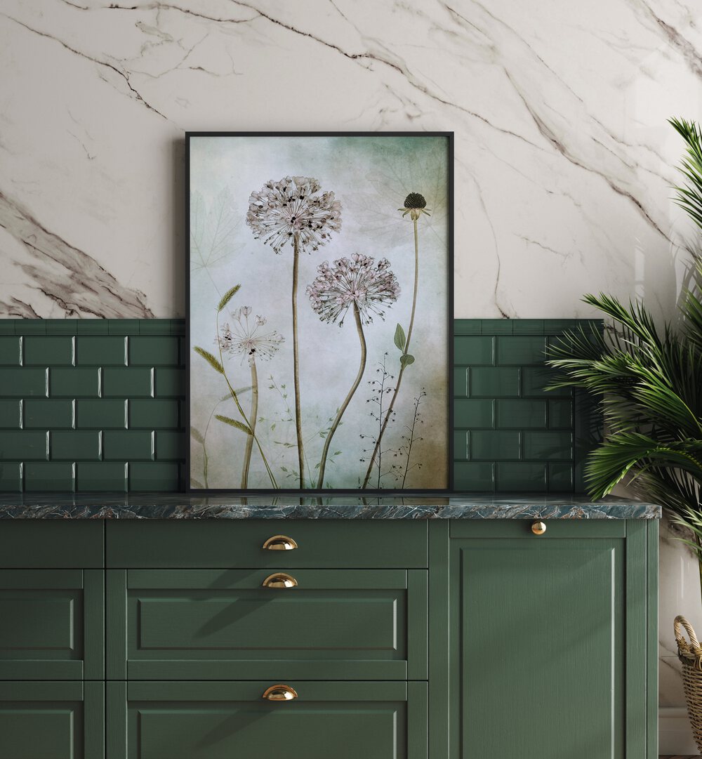 Elegant ALLIUM, FLORAL FLOWER PAINTINGS enhancing home decor with a stunning floral design and sophisticated allure.