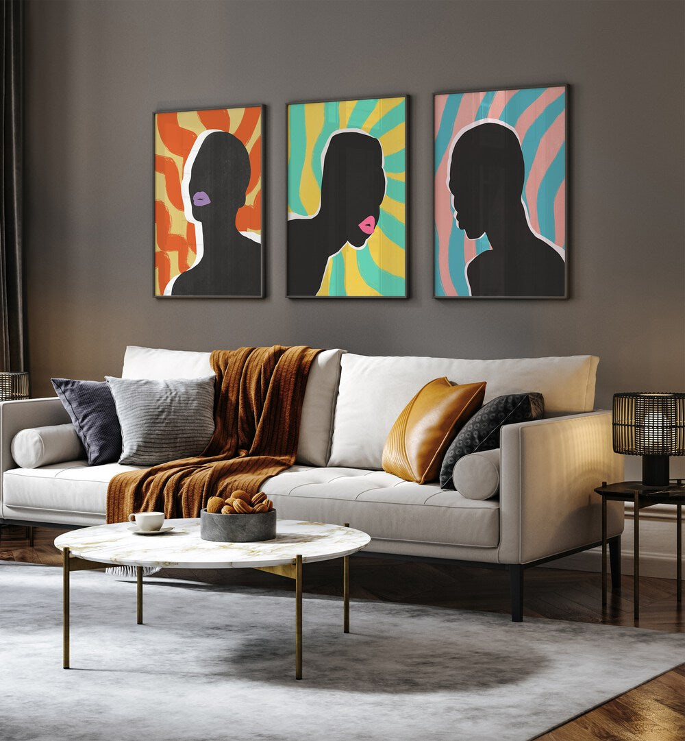 Brighten your space with the COLOURFUL SYMPHONY SET, SET OF 3 PAINTINGS, perfect for home or office decor.