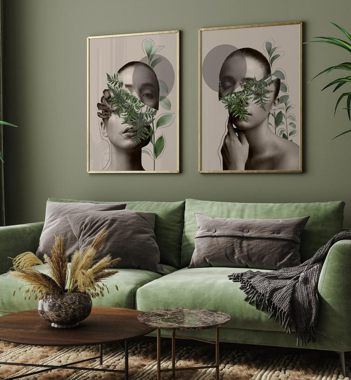 Enhance your decor with the FLORA VEILED FACES SET, SET OF 2 PAINTINGS, blending nature and elegance beautifully.