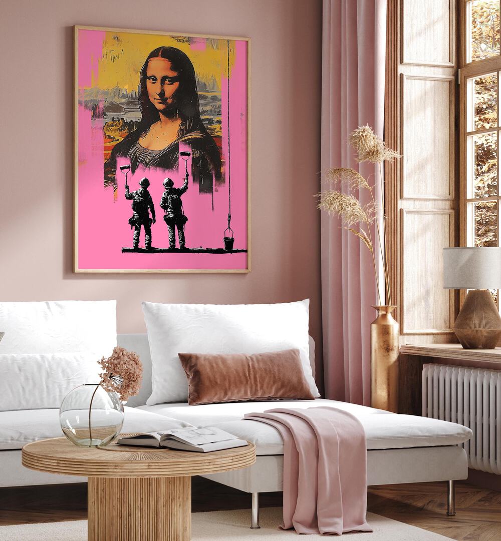 Vibrant PINK MONALISA, POP ART PAINTINGS by DIKHOTOMY brings a modern twist to classic art in any stylish space.