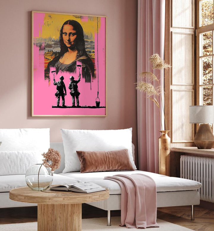Vibrant PINK MONALISA, POP ART PAINTINGS by DIKHOTOMY brings a modern twist to classic art in any stylish space.