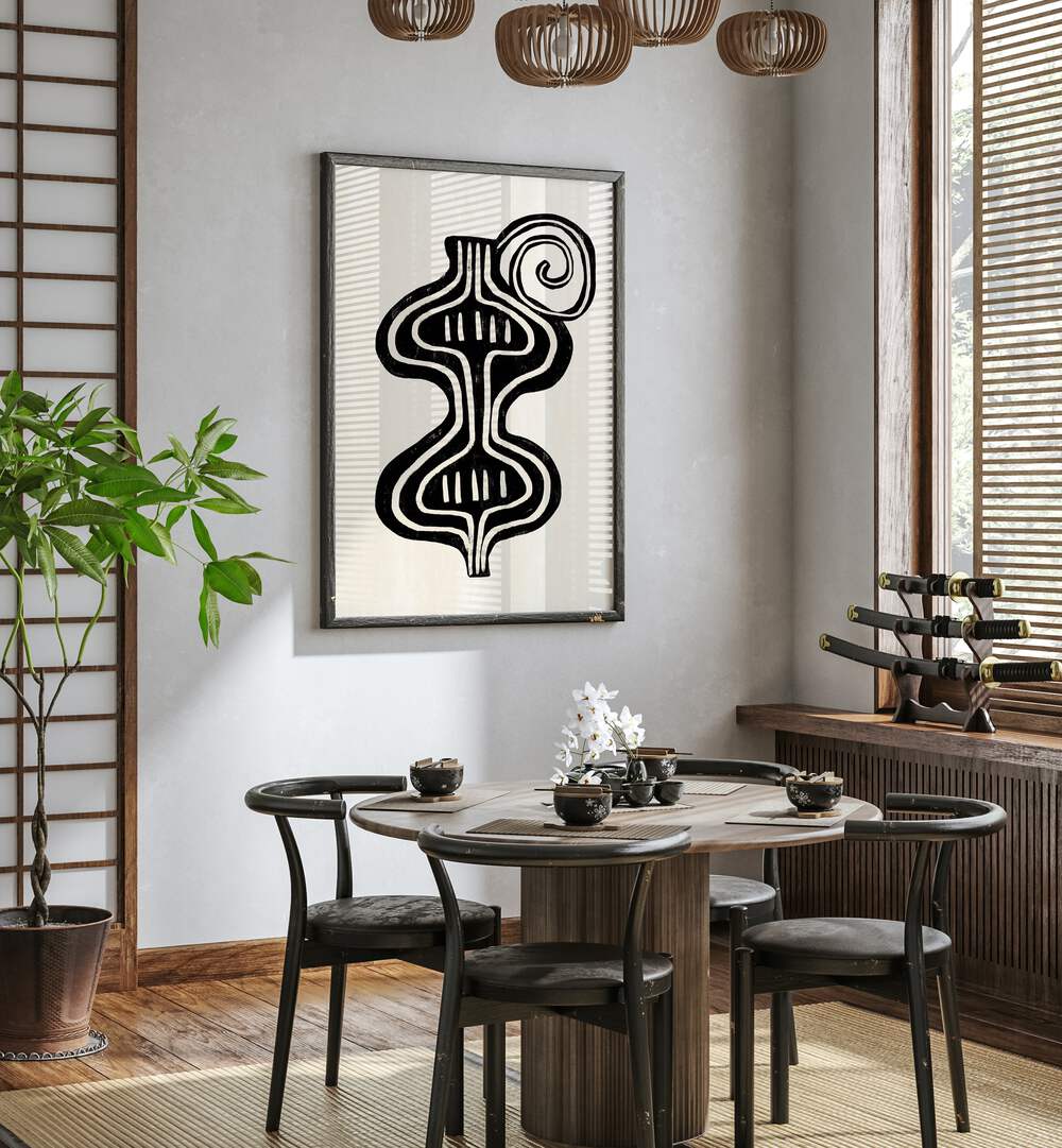 Stylish BOHO I, BOHO ART PAINTINGS adorn a modern dining area, perfect for free-spirited home decor.