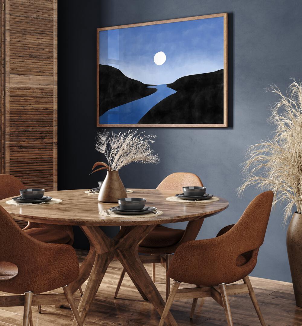 Transform your space with BLUE VALLEY I, LANDSCAPE PAINTINGS by Elena Ristova, showcasing serene nature's beauty.