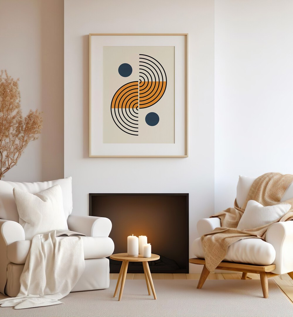 Stylish LINES AND CIRCLES VI, BOHO ART PAINTINGS adorn a modern living space, enhancing artistic expression and decor.