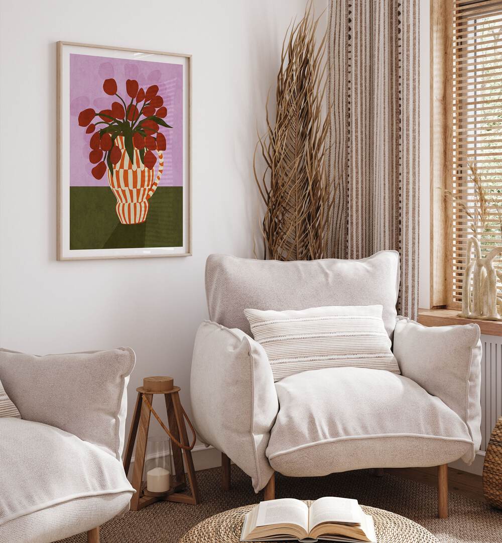 Stylish FLOWER VASE I, BOHO ART PAINTINGS by Emel Tunaboylu adds charm to modern interiors and elevates your space.