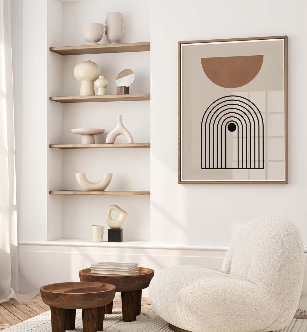 Stylish room featuring COMPOSITION V, BOHO ART PAINTINGS, enhancing creativity with its unique design elements.