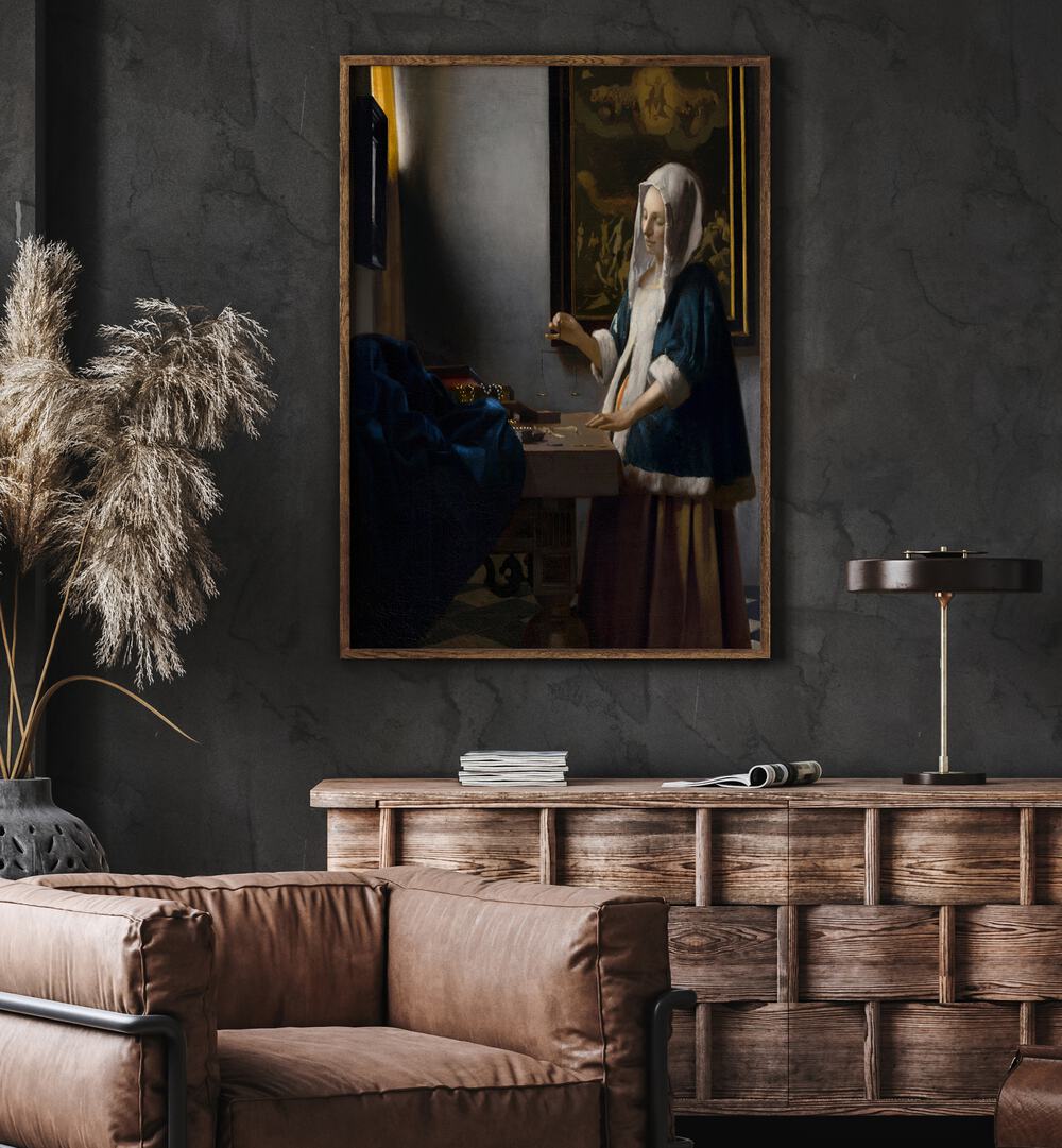 WOMAN HOLDING A BALANCE , VINTAGE PAINTINGS