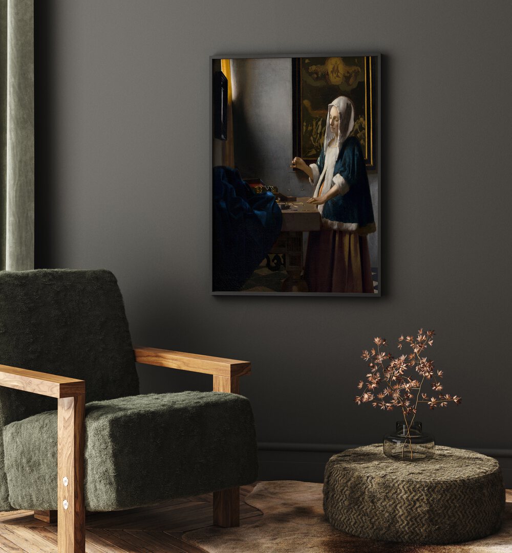 WOMAN HOLDING A BALANCE , VINTAGE PAINTINGS