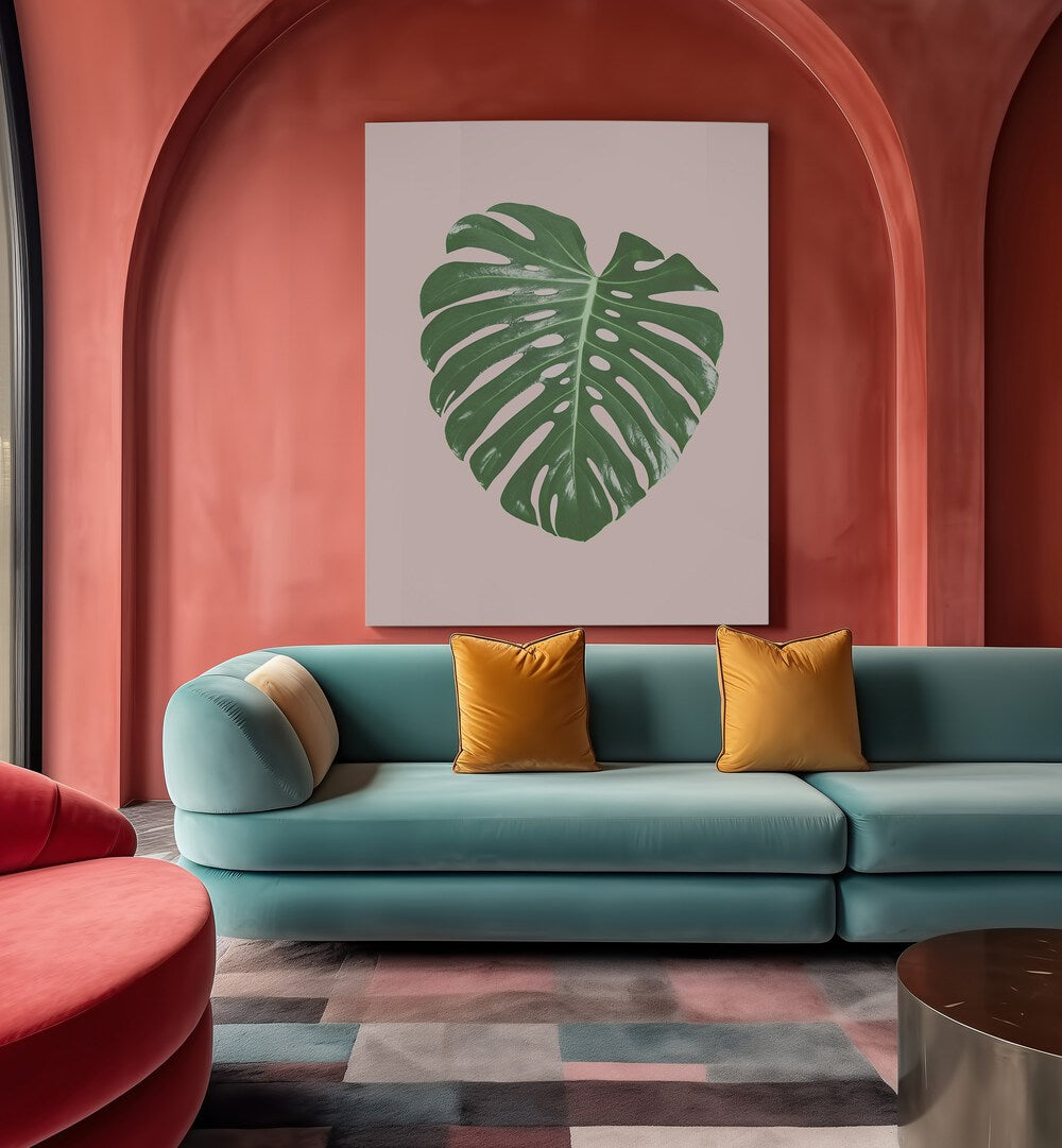 MONSTERA LEAF BLUSH, FLORAL FLOWER PAINTINGS add elegance and tropical charm to any modern living space.