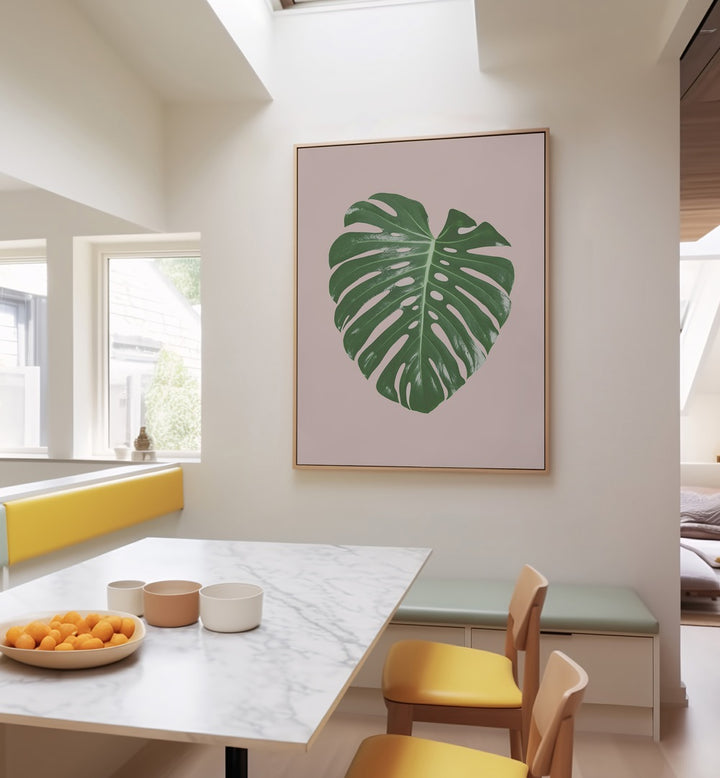 MONSTERA LEAF BLUSH, FLORAL FLOWER PAINTINGS elegantly enhance your space with tropical charm and natural beauty.