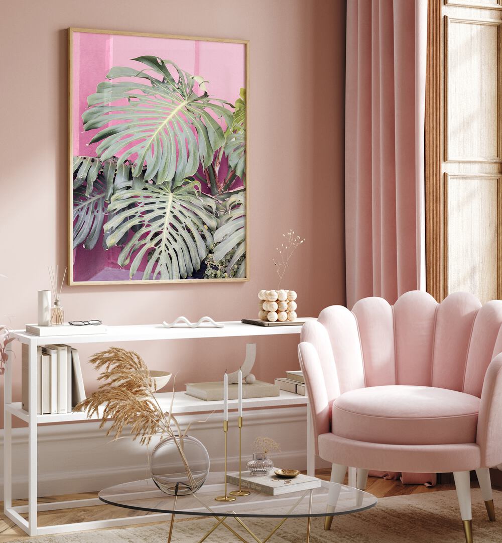 Add a touch of nature to your space with MONSTERA LEAF LA MURALLA, FLORAL FLOWER PAINTINGS for a tropical vibe.