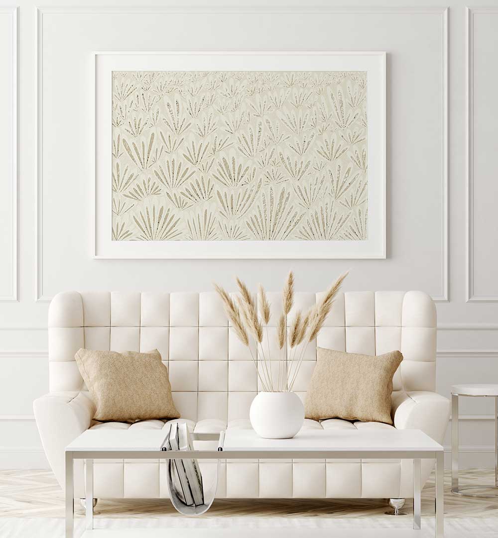 Stylish living room featuring CALMING ESSENTIALS I, PATTERN ART PRINTS that enhance tranquility and artistry.