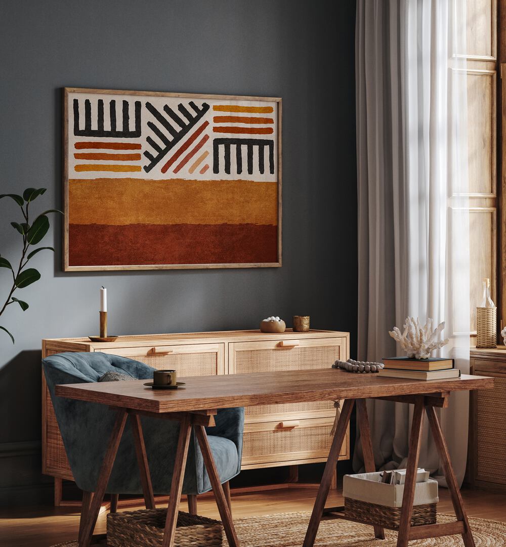 Transform your space with RUG PATTERN, BOHO ART PAINTINGS by Emel Tunaboylu, showcased in a stylish living room.