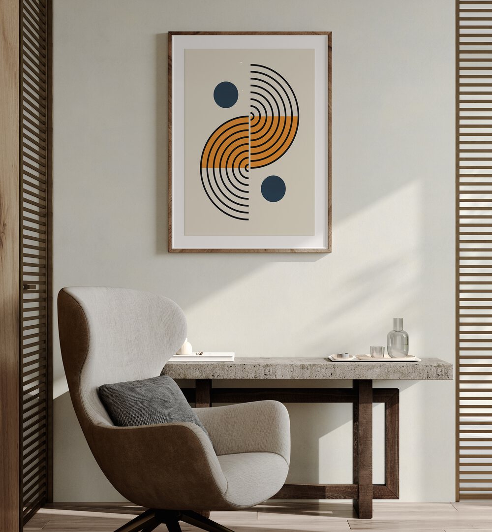 Stylish LINES AND CIRCLES VI, BOHO ART PAINTINGS enhancing a modern interior with artistic flair and creativity.