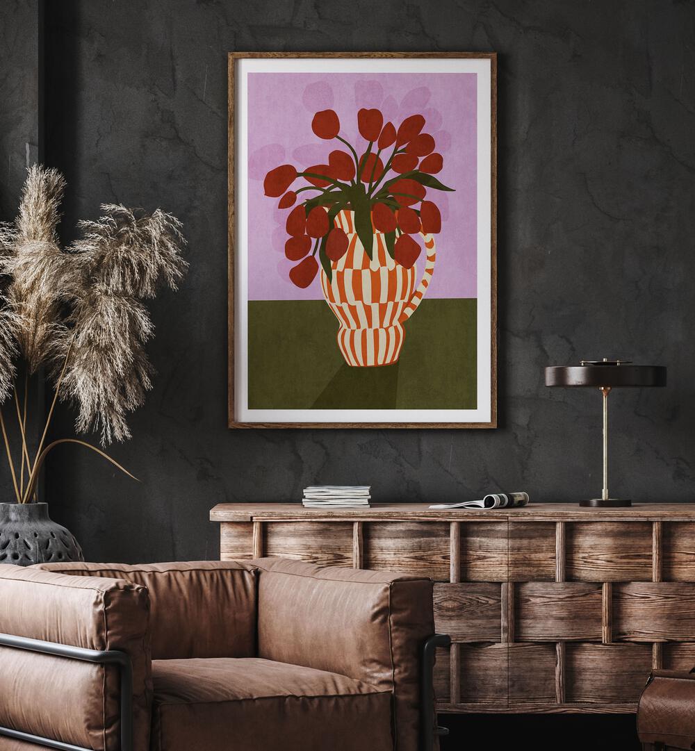Vibrant FLOWER VASE I, BOHO ART PAINTINGS by Emel Tunaboylu, perfect for modern home decor. Elevate your space!