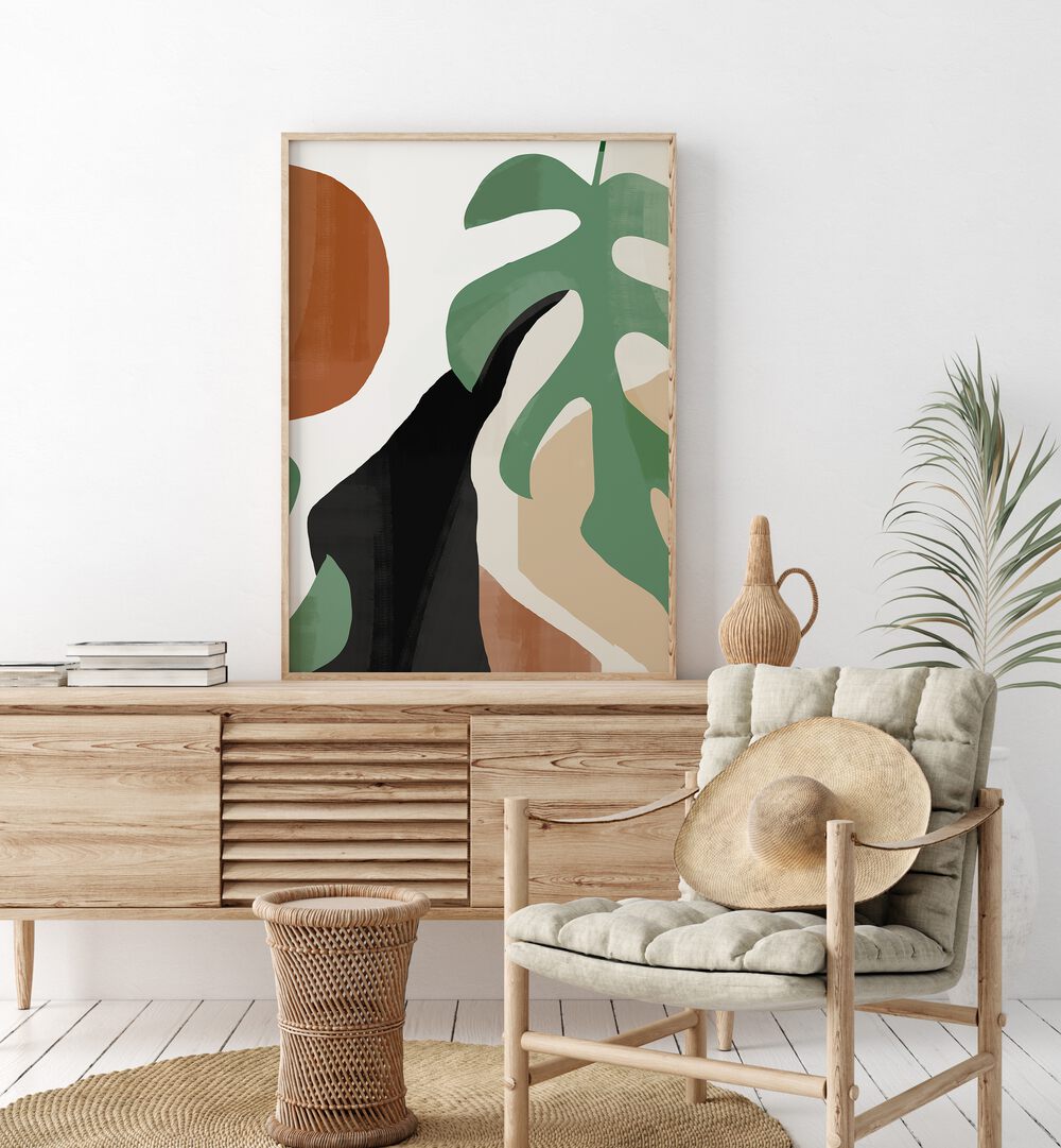 Stylish ABSTRACT TROPICAL LEAVES, BOHO ART PAINTINGS enhance your living space with vibrant earthy tones and artistic flair.