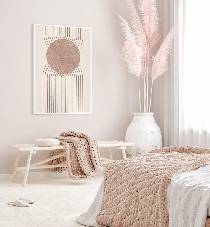 Stylish living room featuring ARCH COMPOSITION V, BOHO ART PAINTINGS by The Miuus Studio, enhancing modern decor.