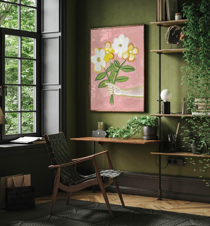 Vibrant Bunch of Flowers Pink and Yellow, floral paintings by Sharyn Bursic, perfect for enhancing your space.