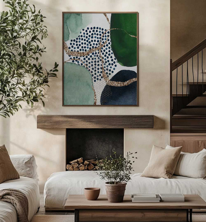 GREEN SHAPES , BOHO ART PAINTINGS