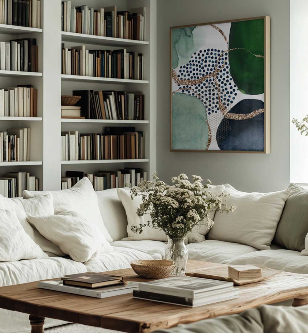 GREEN SHAPES , BOHO ART PAINTINGS