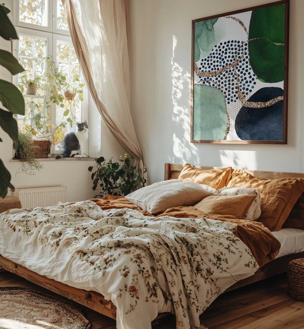 GREEN SHAPES , BOHO ART PAINTINGS