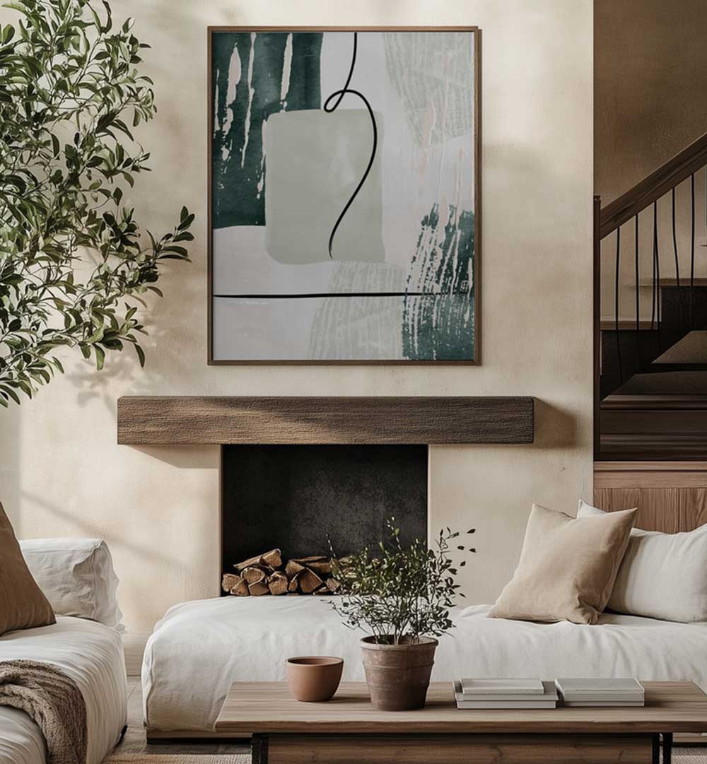 ABSTRACT SHAPES IN GREEN III , BOHO ART PAINTINGS