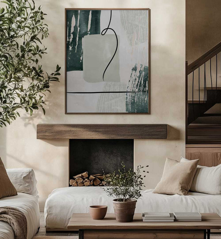 ABSTRACT SHAPES IN GREEN III , BOHO ART PAINTINGS