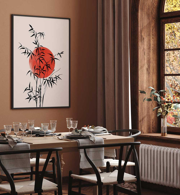 BAMBOO WITH RED SUN , LANDSCAPE PAINTINGS