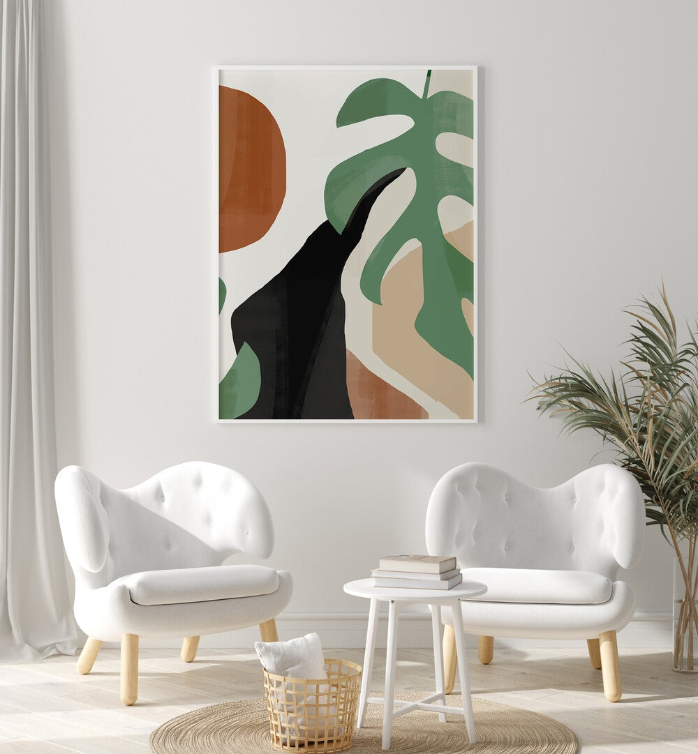 Abstract Tropical Leaves, Boho Art Paintings in earthy tones, enhancing serene home decor. Perfect for bohemian vibes.