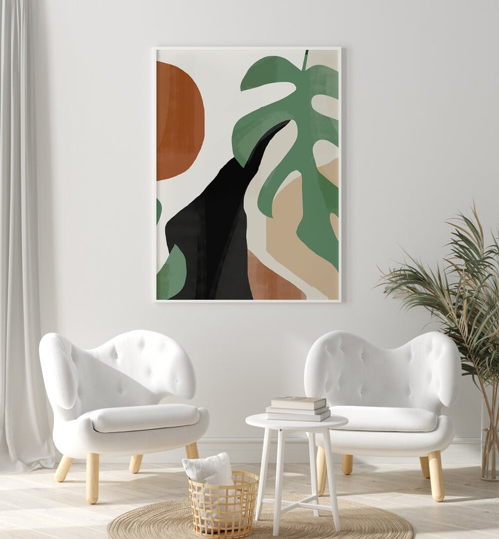 Abstract Tropical Leaves, Boho Art Paintings in earthy tones, enhancing serene home decor. Perfect for bohemian vibes.