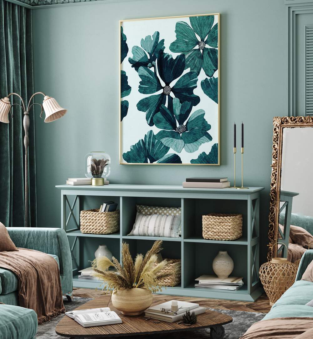 Stylish room featuring BLACK FLOWER, FLORAL FLOWER PAINTINGS, adding elegance to the decor with captivating designs.