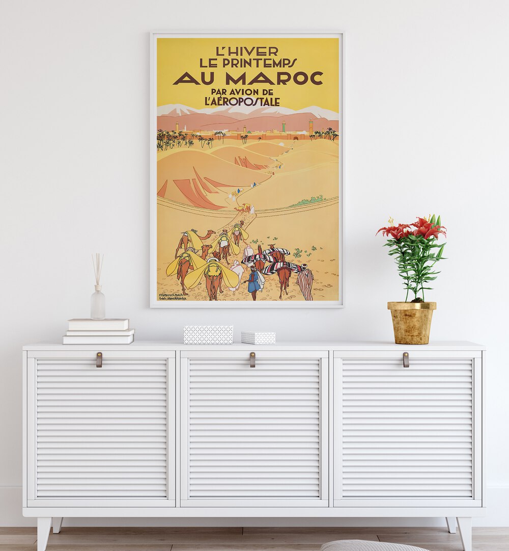 L'Hiver au Maroc vintage travel poster, part of AVIATION AEROPOSTALE, perfect for aviation enthusiasts.