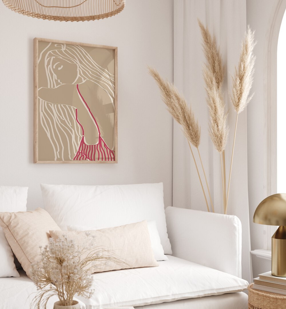 Stylish room featuring "THE SUMMER GIRL, PORTRAITS" illustration, embodying summer's vibrant essence and artistry.