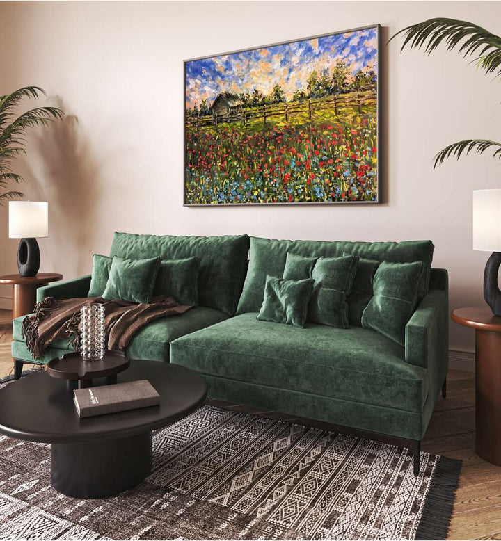 Vibrant COUNTRYSIDE, LANDSCAPE PAINTINGS enhance the living room, adding charm and tranquility to your decor.