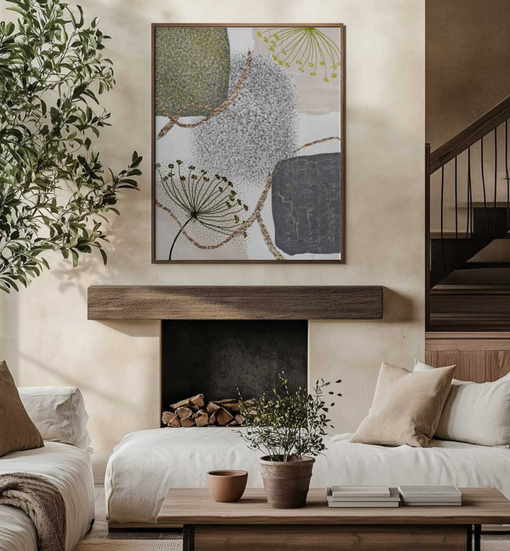 GREEN GREY I , BOHO ART PAINTINGS