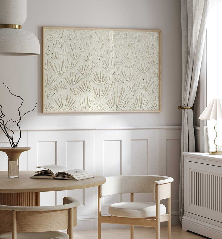 Elegant interior featuring CALMING ESSENTIALS I, PATTERN ART PRINTS, enhancing tranquility in modern living spaces.