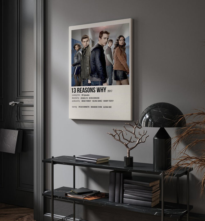 Exclusive 13 REASONS WHY (2017) , MOVIE POSTERS showcasing key characters in a stylish room setting. Transform your space!