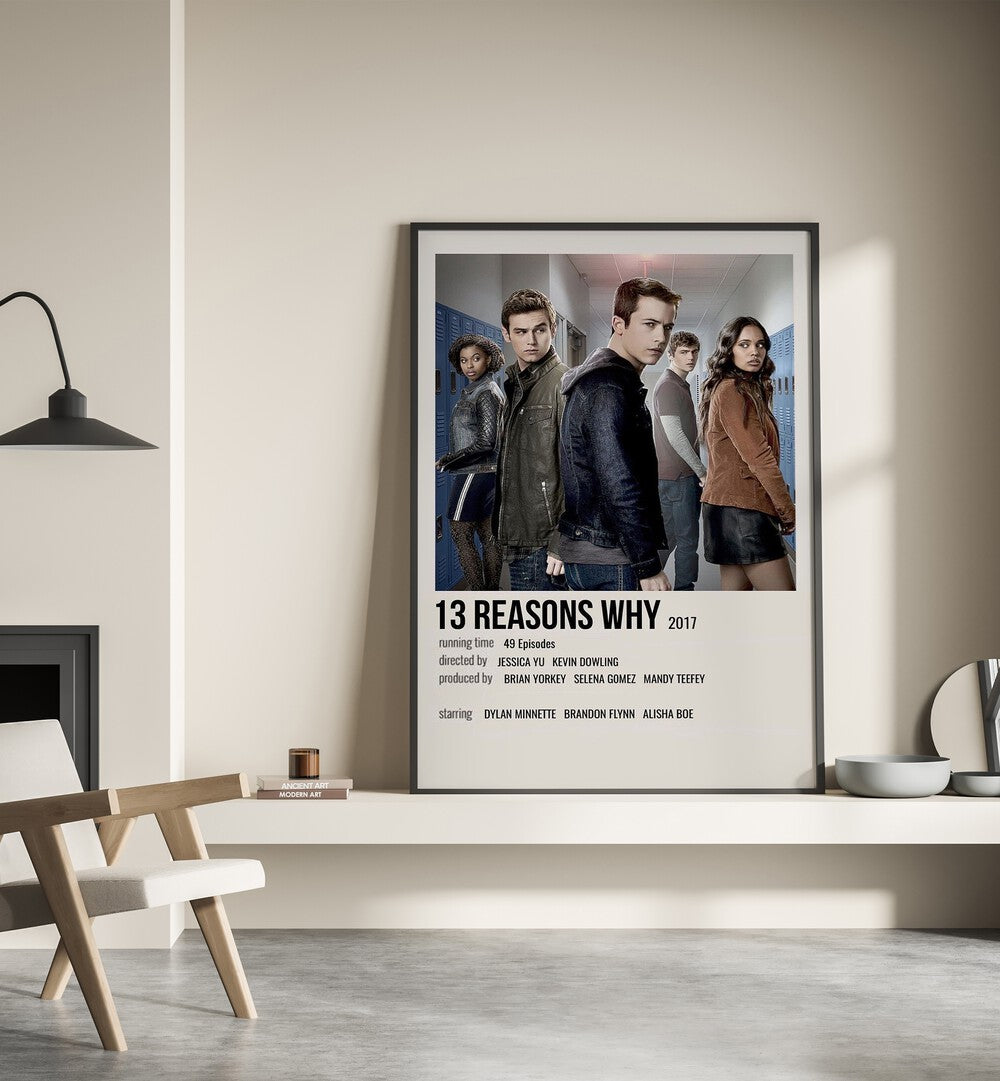 Stylishly framed 13 REASONS WHY (2017) , MOVIE POSTERS showcasing key characters and themes from the acclaimed series.