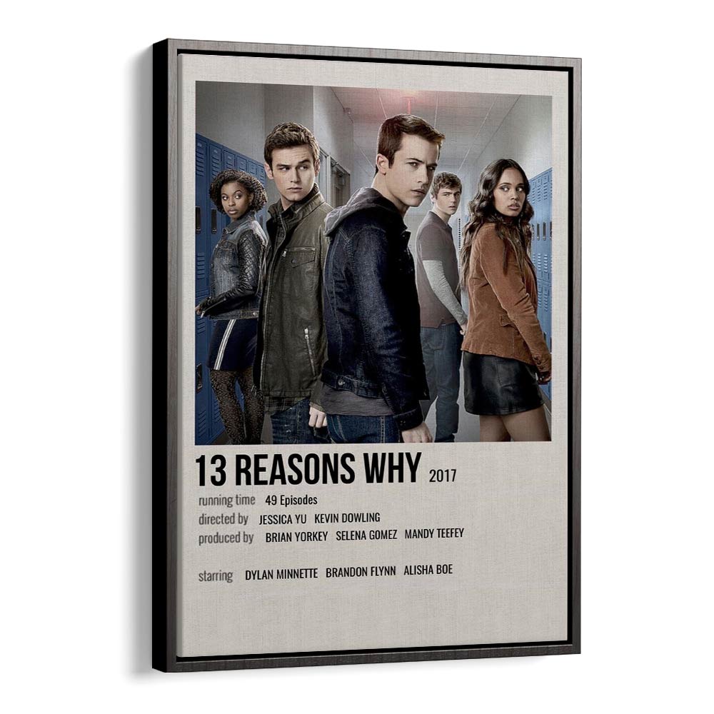 13 REASONS WHY (2017) , MOVIE POSTERS featuring key characters in a framed design, perfect for fans and collectors.