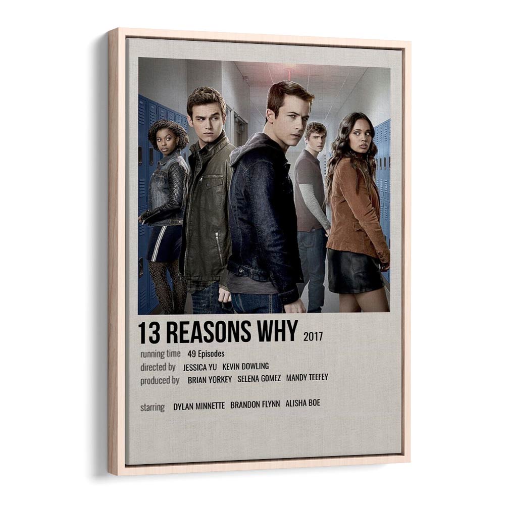 Exclusive 13 REASONS WHY (2017) , MOVIE POSTERS in oak wood floater frame, perfect for fans of the acclaimed series.