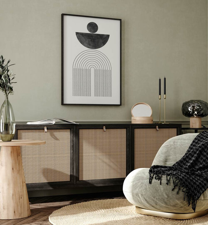 Stylish living room featuring ARCH COMPOSITION VI, BOHO ART PAINTINGS by MIUUS Studio, enhancing modern decor.