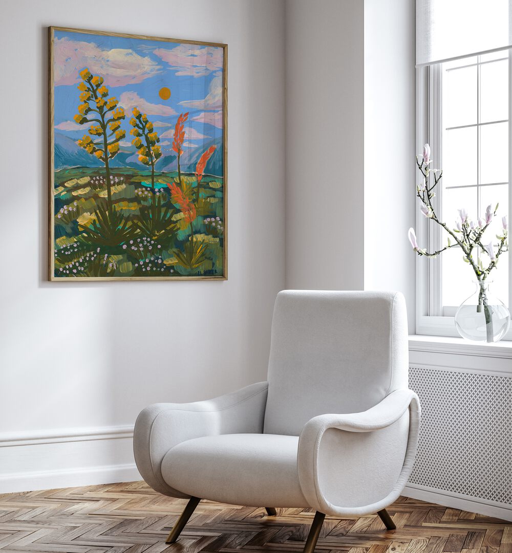Bright and vibrant CENTURY PLANT RED YUCCA, LANDSCAPE PAINTINGS by Eleanor Baker enhance any modern interior.
