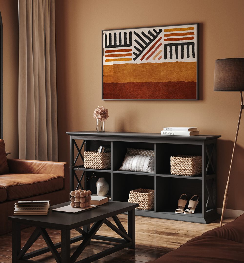 Elevate your decor with the Rug Pattern, Boho Art Paintings by Emel Tunaboylu, showcasing vibrant earthy tones.