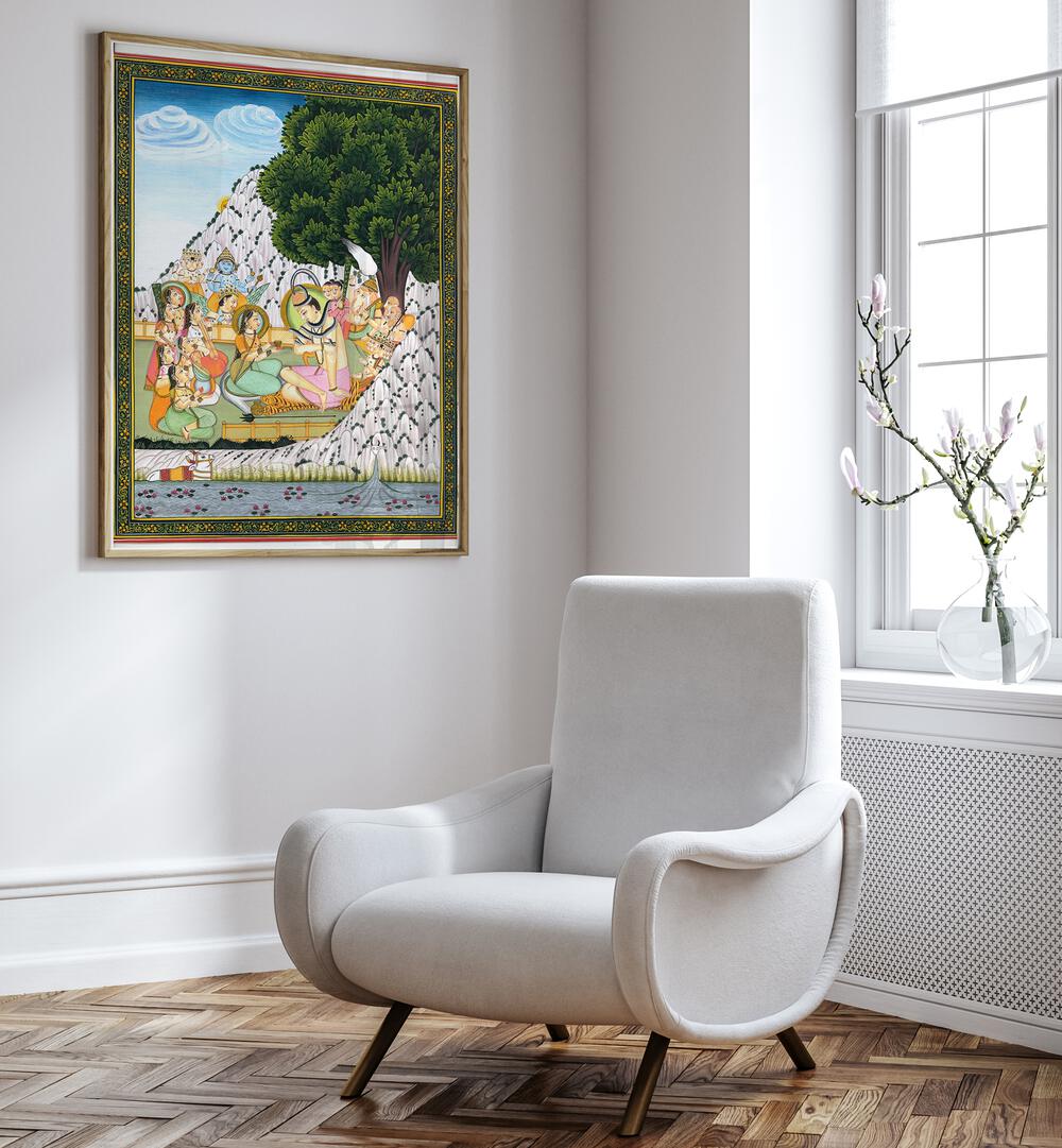 Vibrant LORD SHIVA TAKING BHANG, INDIAN ART PAINTINGS showcasing divine essence and Indian culture in a beautiful setting.