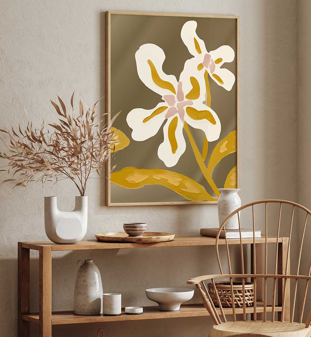 TWO GOLDEN BLOOMS , FLORAL FLOWER PAINTINGS